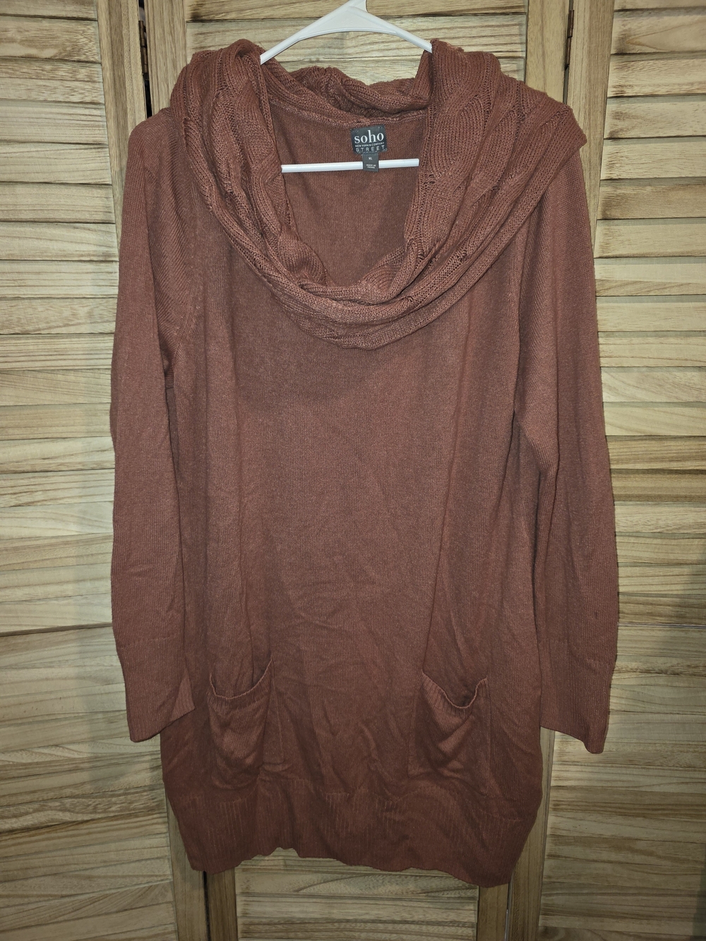 Soho Mauve Cowl-Neck Pocket Sweater